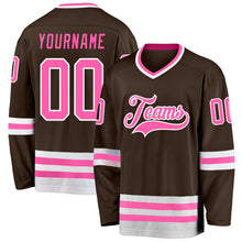 Load image into Gallery viewer, Custom Brown Pink-White Hockey Jersey
