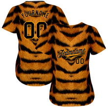 Load image into Gallery viewer, Custom Brown Black-Gold 3D Pattern Design Tiger Authentic Baseball Jersey
