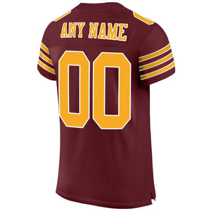 Custom Burgundy Gold-White Mesh Authentic Football Jersey