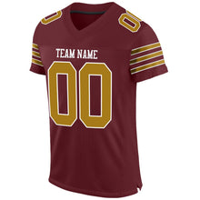 Load image into Gallery viewer, Custom Burgundy Old Gold-White Mesh Authentic Football Jersey
