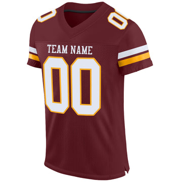 Custom Burgundy White-Gold Mesh Authentic Football Jersey