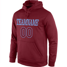 Load image into Gallery viewer, Custom Stitched Burgundy Burgundy-Light Blue Sports Pullover Sweatshirt Hoodie
