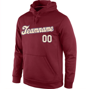 Custom Stitched Burgundy Cream-Light Blue Sports Pullover Sweatshirt Hoodie