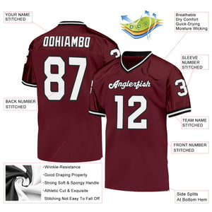 Custom Burgundy White-Black Mesh Authentic Throwback Football Jersey