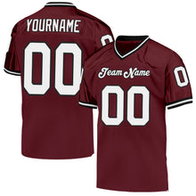 Load image into Gallery viewer, Custom Burgundy White-Black Mesh Authentic Throwback Football Jersey
