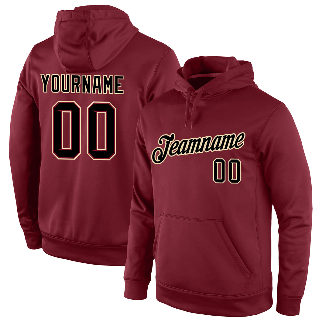 Custom Stitched Burgundy Black-Cream Sports Pullover Sweatshirt Hoodie