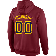 Load image into Gallery viewer, Custom Stitched Burgundy Navy-Gold Sports Pullover Sweatshirt Hoodie
