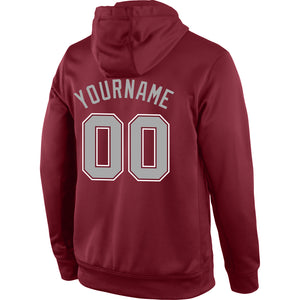 Custom Stitched Burgundy Gray-White Sports Pullover Sweatshirt Hoodie