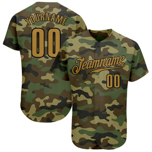 Custom Camo Old Gold-Black Authentic Salute To Service Baseball Jersey