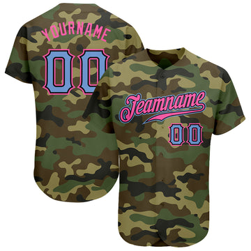 Custom Camo Light Blue-Pink Authentic Salute To Service Baseball Jersey