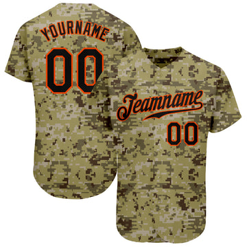 Custom Camo Black-Orange Authentic Salute To Service Baseball Jersey