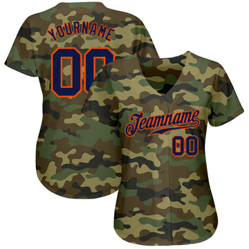 Custom Camo Navy-Orange Authentic Salute To Service Baseball Jersey