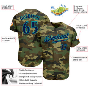 Custom Camo Navy-Teal Authentic Salute To Service Baseball Jersey