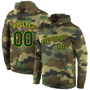 Custom Stitched Camo Green-Gold Sports Pullover Sweatshirt Salute To Service Hoodie