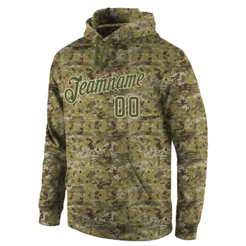 Custom Stitched Camo Olive-Cream Sports Pullover Sweatshirt Salute To Service Hoodie