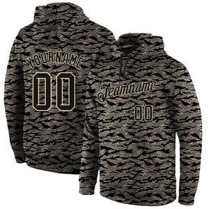 Custom Stitched Camo Black-Cream Sports Pullover Sweatshirt Salute To Service Hoodie