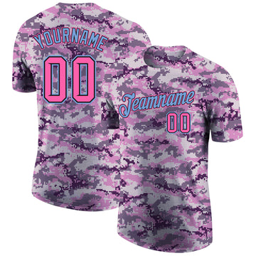 Custom Camo Pink-Light Blue Performance Salute To Service T-Shirt