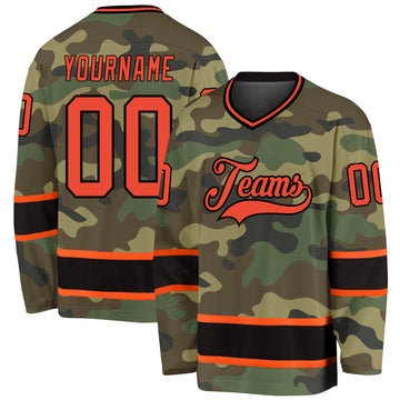 Custom Camo Orange-Black Salute To Service Hockey Jersey