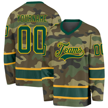 Custom Camo Green-Gold Salute To Service Hockey Jersey