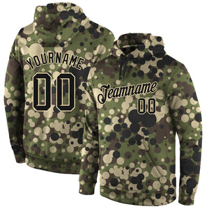 Custom Stitched Camo Black-Cream Sports Pullover Sweatshirt Salute To Service Hoodie