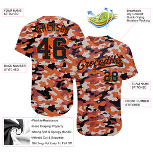 Custom Camo Black-Orange Authentic Salute To Service Baseball Jersey