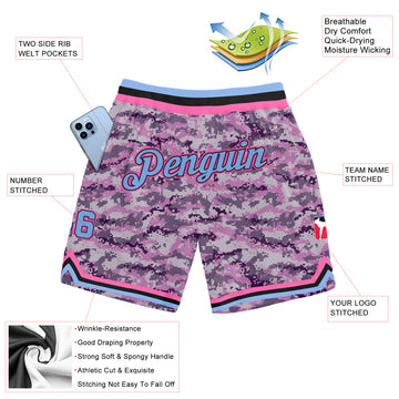 Custom Camo Light Blue-Pink Authentic Salute To Service Basketball Shorts