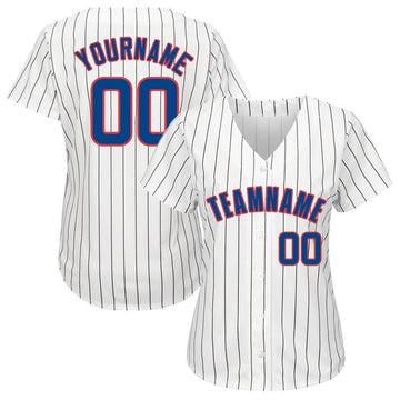 Custom White Royal Pinstripe Royal-Red Baseball Jersey