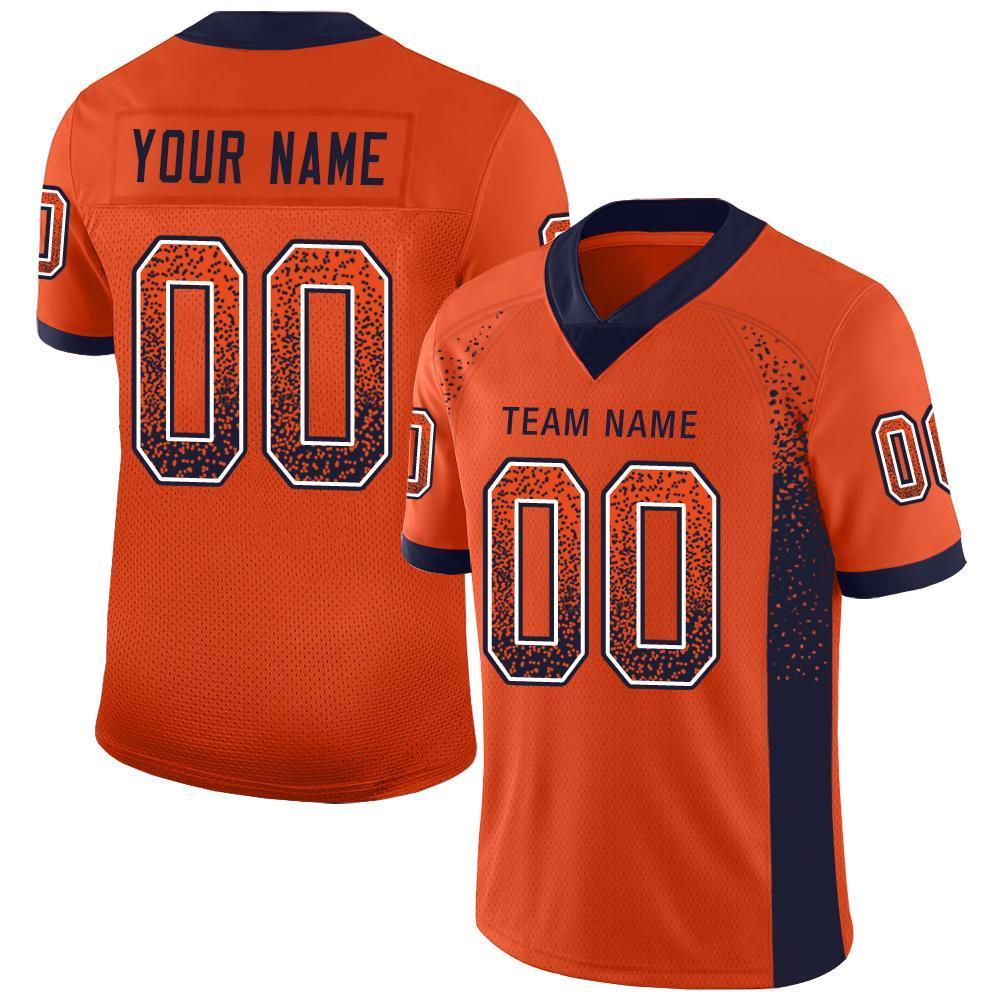 Custom Orange Navy-White Mesh Drift Fashion Football Jersey