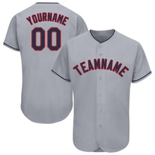 Load image into Gallery viewer, Custom Gray Navy-Red Baseball Jersey
