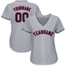 Load image into Gallery viewer, Custom Gray Navy-Red Baseball Jersey
