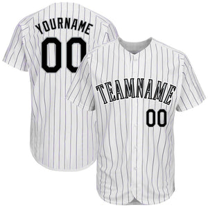 Custom White Purple Pinstripe Black-Gray Baseball Jersey