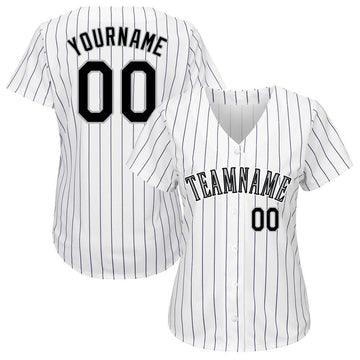 Custom White Purple Pinstripe Black-Gray Baseball Jersey