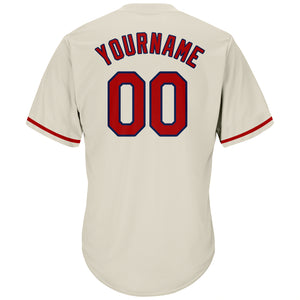 Custom Cream Red-Navy Authentic Throwback Rib-Knit Baseball Jersey Shirt