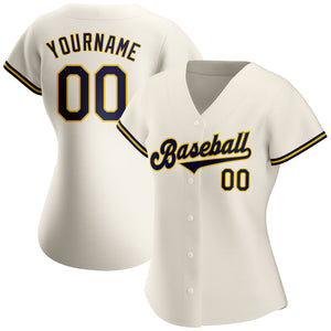 Custom Cream Navy-Gold Authentic Baseball Jersey