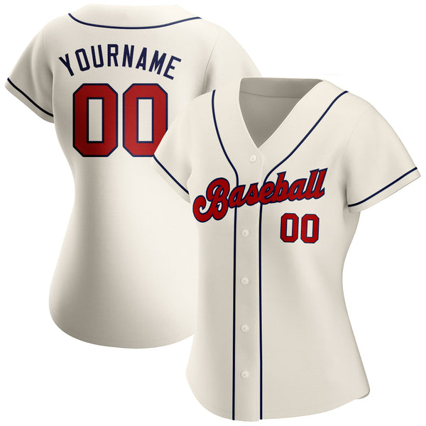 Custom Cream Red Pinstripe Red-Navy Authentic Baseball Jersey Discount