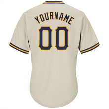 Load image into Gallery viewer, Custom Cream Navy-Gold Authentic Throwback Rib-Knit Baseball Jersey Shirt
