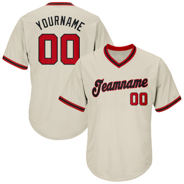 Custom Cream Red-Black Authentic Throwback Rib-Knit Baseball Jersey Shirt