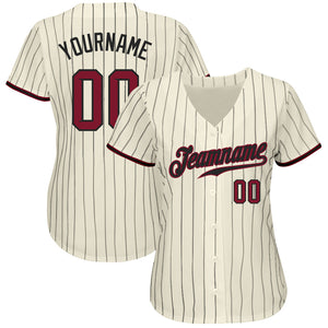 Custom Cream Black Pinstripe Crimson-Black Authentic Baseball Jersey