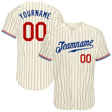 Load image into Gallery viewer, Custom Cream Black Pinstripe Red-Royal Authentic Baseball Jersey
