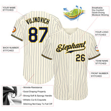 Load image into Gallery viewer, Custom Cream Navy Pinstripe Navy-Gold Authentic Baseball Jersey
