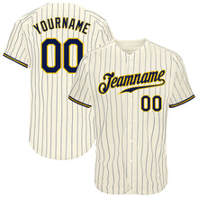 Load image into Gallery viewer, Custom Cream Navy Pinstripe Navy-Gold Authentic Baseball Jersey
