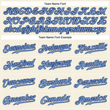 Load image into Gallery viewer, Custom Cream Navy Pinstripe Light Blue-Navy Authentic Baseball Jersey
