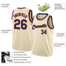 Load image into Gallery viewer, Custom Cream Navy Pinstripe Navy-Red Authentic  Basketball Jersey
