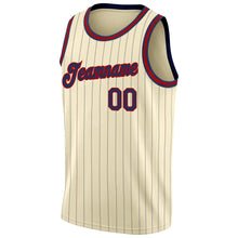 Load image into Gallery viewer, Custom Cream Navy Pinstripe Navy-Red Authentic  Basketball Jersey
