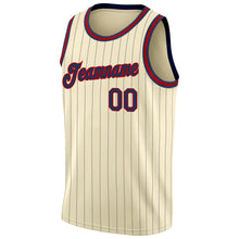 Load image into Gallery viewer, Custom Cream Navy Pinstripe Navy-Red Authentic Throwback Basketball Jersey
