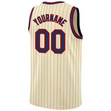 Load image into Gallery viewer, Custom Cream Navy Pinstripe Navy-Red Authentic  Basketball Jersey

