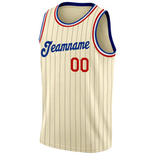 Load image into Gallery viewer, Custom Cream Black Pinstripe Red-Royal Authentic Basketball Jersey
