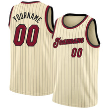 Load image into Gallery viewer, Custom Cream Black Pinstripe Maroon-Black Authentic Basketball Jersey
