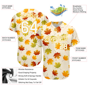 Custom Cream White-Gold 3D Pattern Design Maple Leaf Authentic Baseball Jersey