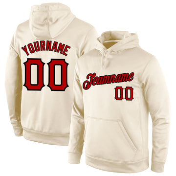 Custom Stitched Cream Red-Black Sports Pullover Sweatshirt Hoodie